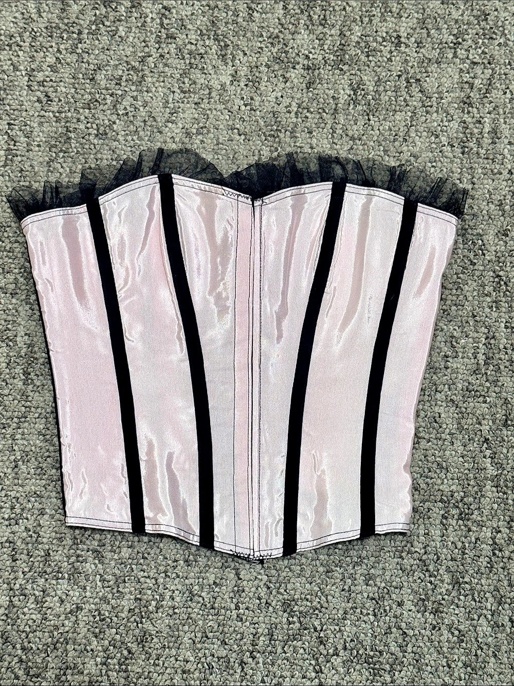 Pink & Black Striped Lace-Up Corset Top